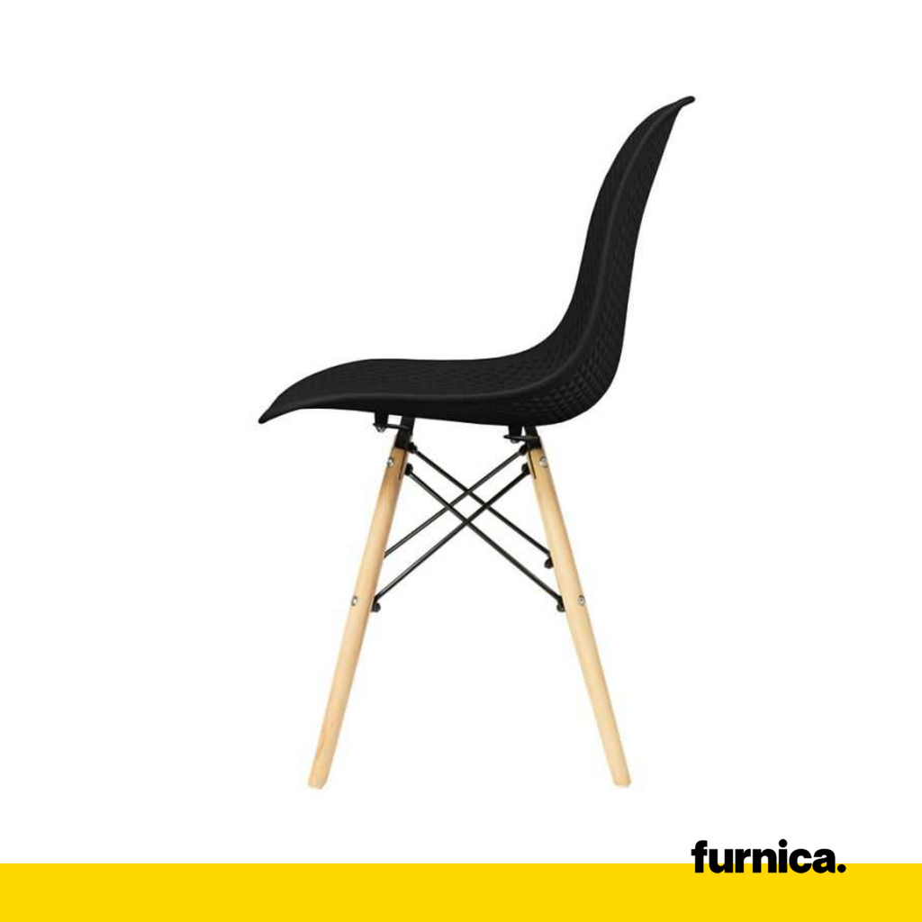 LUCA - Perforated Plastic Dining / Office Chair with Wooden Legs - Black