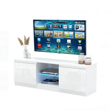 MARCO - TV Cabinet Unit with 2 Doors and 1 Glass Shelf -  H45cm W120cm D35cm - White Matt / White Gloss