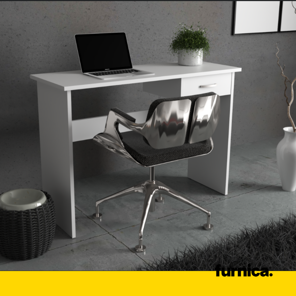 LEON - Computer Desk with 1 Drawer H75cm W100cm D40cm - White Matt