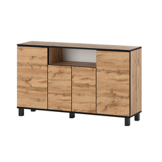 CALVIN - TV Cabinet with 4 Doors - Living Room Storage Sideboard - Wotan Oak H80cm W140cm D35cm