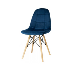 FABRIZIO - Quilted Velour Velvet Dining / Office Chair with Wooden Legs - Navy Blue