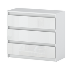 GABRIEL - Chest of 3 Drawers - Bedroom Dresser Storage Cabinet Sideboard -  White Matt / White Gloss H71cm W80cm D33cm