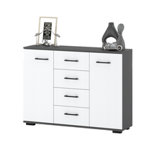 MARK - Chest of 4 Drawers and 2 Doors - Bedroom Dresser Storage Cabinet Sideboard - Anthracite / White Matt H85cm W120cm D35cm