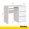BRUNO- Computer Desk with 3 Drawers and Keyboard Tray H76cm W90cm D50cm Right - White Matt