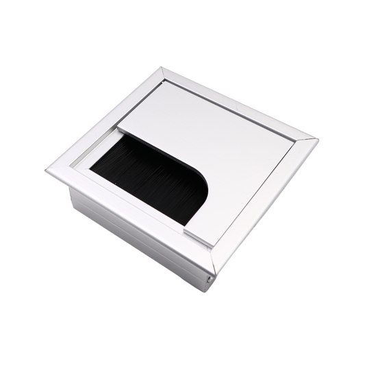 Square Aluminum Cable Grommet 80x80mm, Silver "Wave"