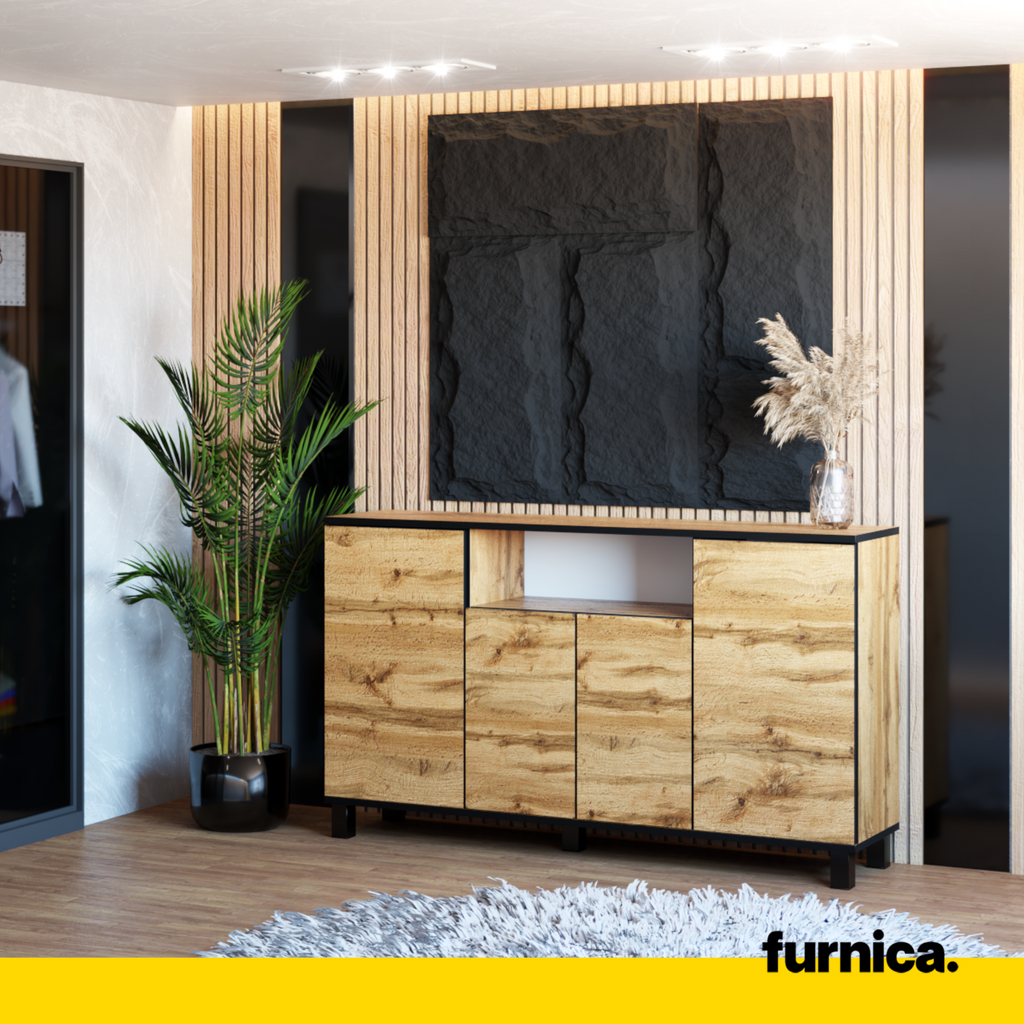 CALVIN - TV Cabinet with 4 Doors - Living Room Storage Sideboard - Wotan Oak H80cm W140cm D35cm