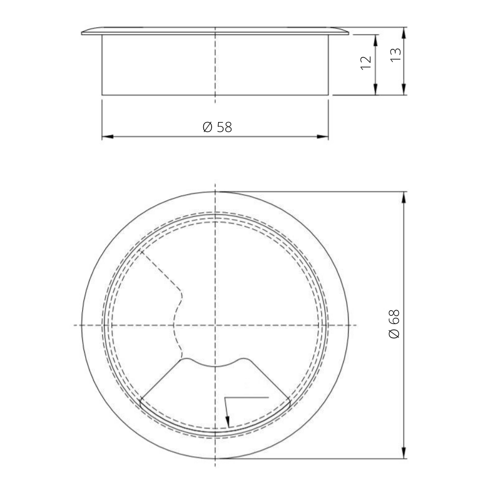 Metal Cable Grommet with rubber hole  - Silver Ø60mm