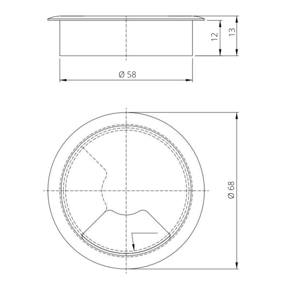 Metal Cable Grommet 60mm - Satin