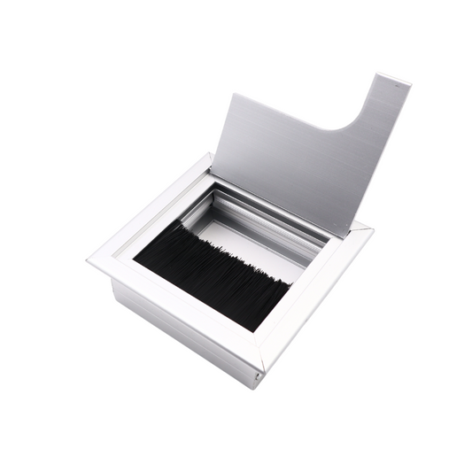 Square Aluminum Cable Grommet 80x80mm, Silver "Wave"