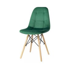 FABRIZIO - Quilted Velour Velvet Dining / Office Chair with Wooden Legs - Dark Green