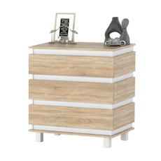 MARGARET - Chest of 3 Drawers - Bedroom Dresser Storage Cabinet Sideboard - White Matt / Sonoma Oak H86cm W83cm D44cm