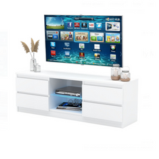 MARCO - TV Cabinet Unit with 4 Drawers and 1 Glass Shelf -  H45cm W120cm D35cm - White Matt