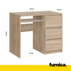 BRUNO- Computer Desk with 3 Drawers and Keyboard Tray H76cm W90cm D50cm Right - Sonoma Oak