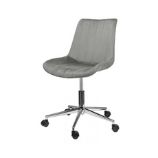 EDMONDO- Quilted Velour Velvet Office Chair with Silver Chrome Legs - Grey