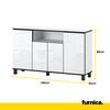 CALVIN - TV Cabinet with 4 Doors - Living Room Storage Sideboard - White Gloss H80cm W140cm D35cm