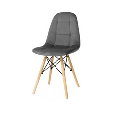 FABRIZIO - Quilted Velour Velvet Dining / Office Chair with Wooden Legs - Dark Grey