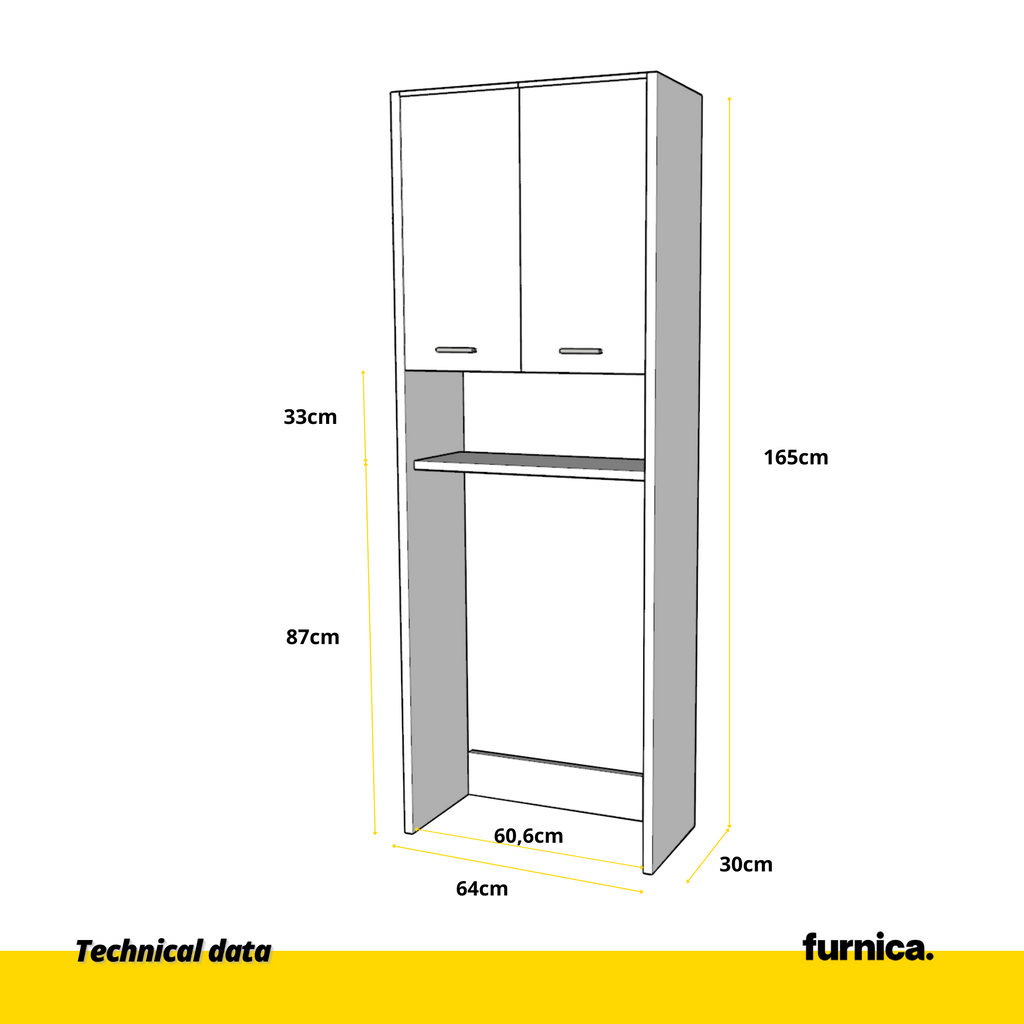 EMMA - Bathroom Cabinet Storage Unit with Doors and Shelves - Black Matt H165cm W64cm D30cm