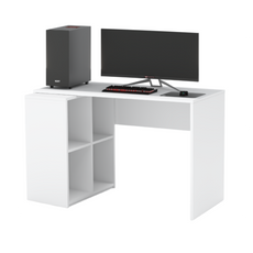 CHARLES - Computer Desk with Shelving Unit H77cm W120cm D50cm - White Matt