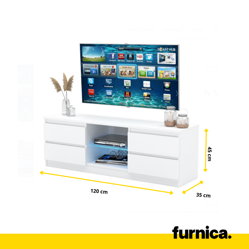 MARCO TV Cabinet Unit with 4 Drawers and 1 Glass Shelf H45cm