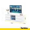 MARCO - TV Cabinet Unit with 4 Drawers and 1 Glass Shelf -  H45cm W120cm D35cm - White Matt