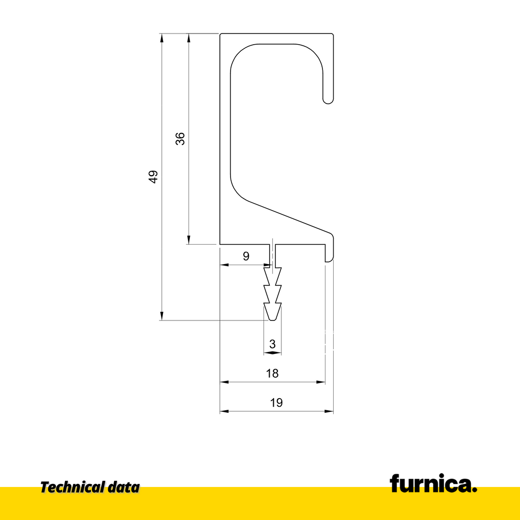 Recessed profile T18 / 350 cm - Black Matt