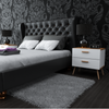 INGRID - Scandinavian Bedside Table - Nightstand with 2 Drawers - White Matt / Wotan Oak H45cm W45cm D30cm
