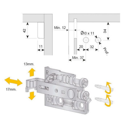 Adjustable cabinet bracket, L+R - 3D Premium - Satin (6) – Furnica