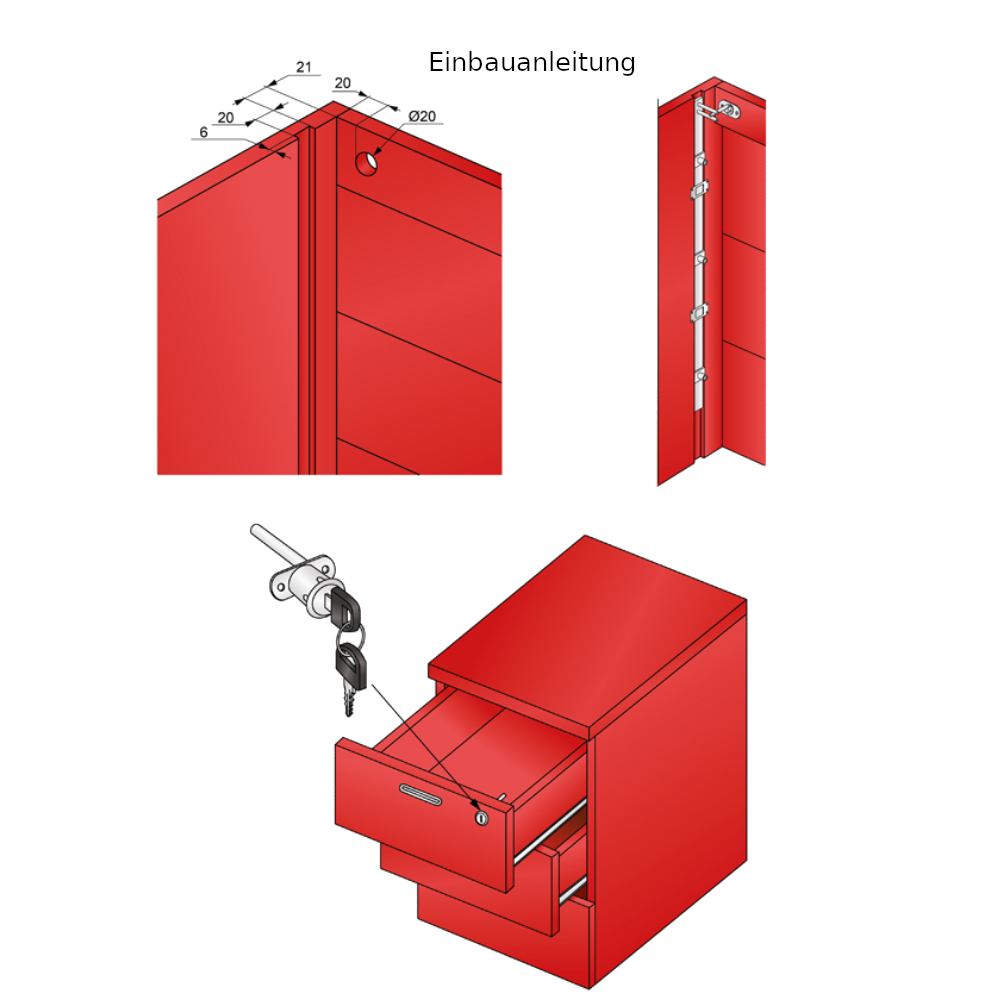 Central Lock for 3 Drawers 19x20mm, 500mm Strip, Chrome (2) – Furnica