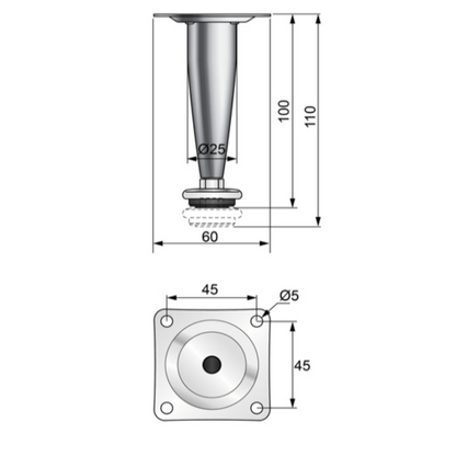 Conical Furniture Leg H100mm - Satin