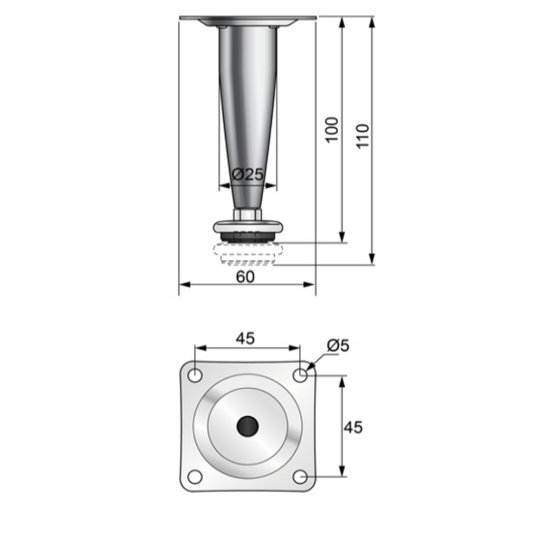Conical Furniture Leg H100mm - Satin