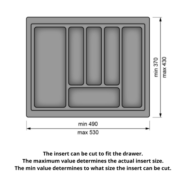 Cutlery Tray for Drawer, Width 600mm, Depth 430mm Metallic