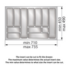Cutlery Tray for Drawer, Cabinet Width: 800mm, Depth: 490mm - Metallic