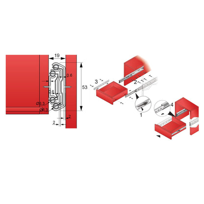 Drawer Runners Ball Bearing 1400mm - H53 (Right and Left Side)