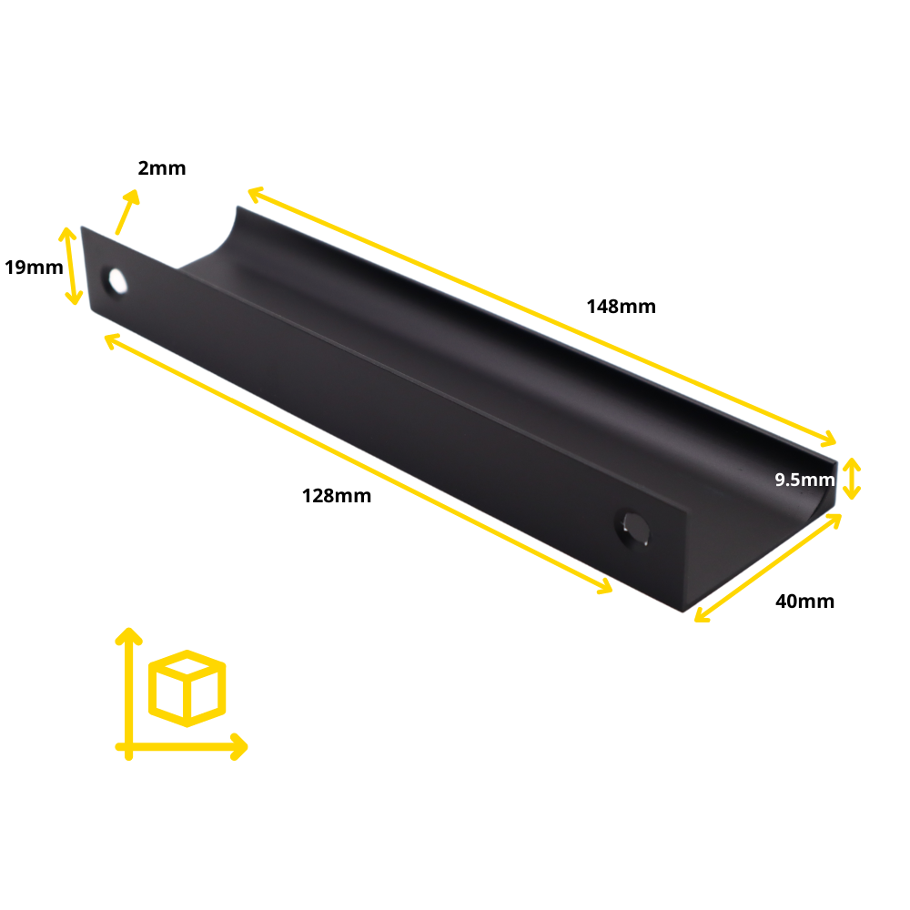 Edge Grip Profile Handle 128mm (148mm total length) - Black  ﻿