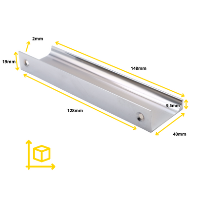 Edge Grip Profile Handle 128mm (148mm total length) - Chrome