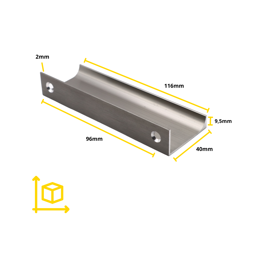 Edge Grip Profile Handle 96mm (116mm total length) - Brushed Steel