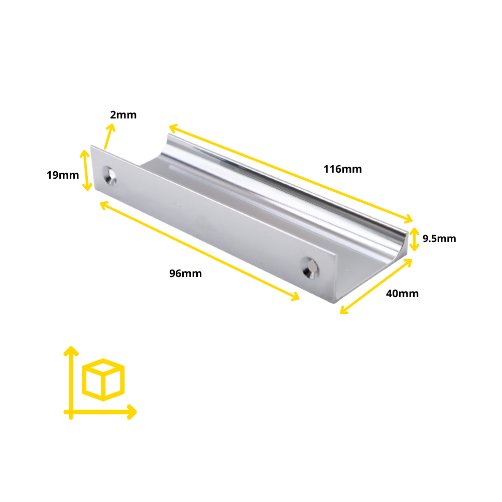 Edge Grip Profile Handle 96mm (116mm total length) - Chrome