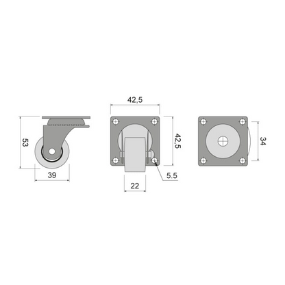 Furniture plastic wheel with bearing Ø39mm