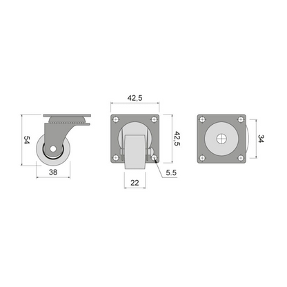 Furniture rubber wheel with bearing Ø38mm