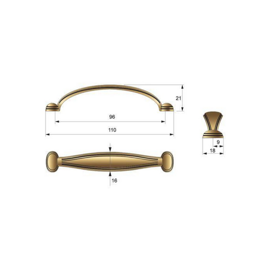 Furniture handle 96mm UZ03 - Antique Brass