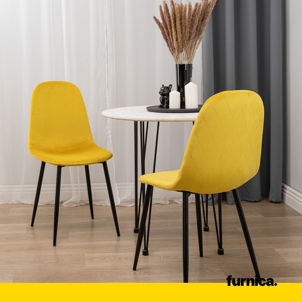 FLAVIO - Durable Velour Velvet Dining / Office Chair with Black Metal Legs - Yellow