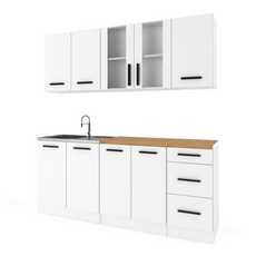 GONZO - Kitchen Set - White Matt with Worktop - 6 Units - 200 cm