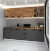 RENO - Kitchen Set - Anthracite / Wotan Oak with Worktop - 8 Units - 260 cm