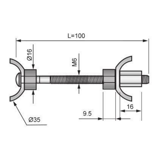 M6x100mm Worktop Connector