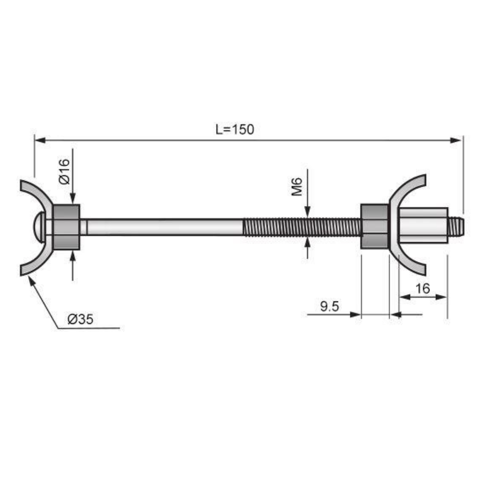 M6x150mm Worktop Connector (2) – Furnica