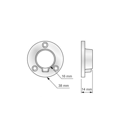 Low Flange for 16mm Pipe, Chrome