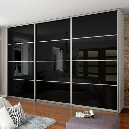 3x Sliding Wardrobe Doors - H: up to 2500mm W: 2400mm - Lacobel Black