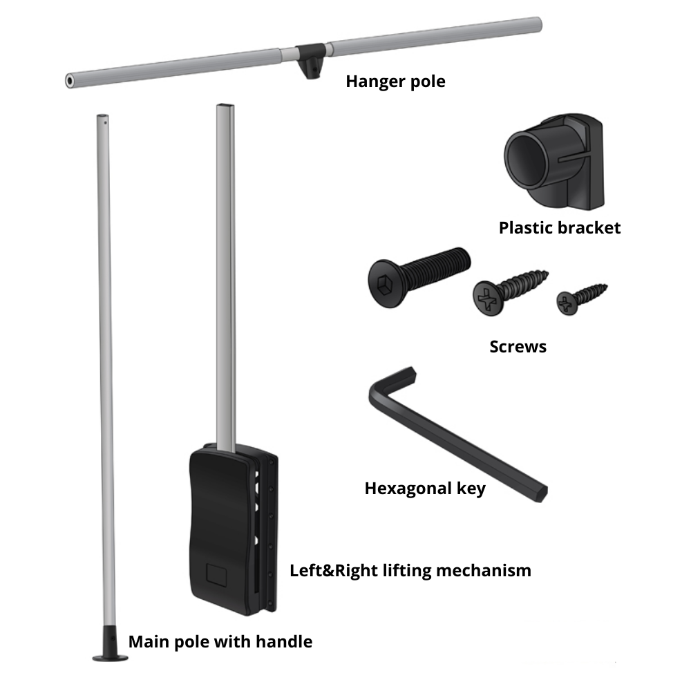 Pull Down Wardrobe Rail 450-600mm - Chrome/White