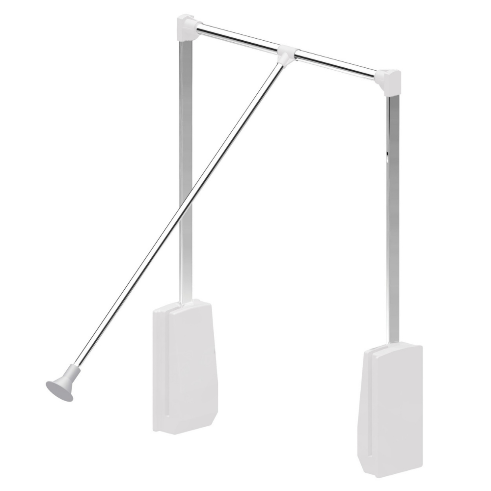 Pull Down Wardrobe Rail 600-830mm - Chrome/White