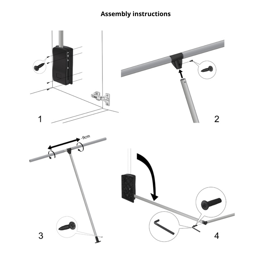 Pull Down Wardrobe Rail 600-830mm - Chrome/White